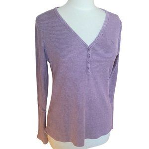 NWOT Zyia Don’t Wake Me Waffle Knit Henley Top Purple Thermal Loungewear-L